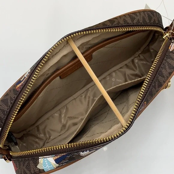 MICHAEL KORS JET SET GIRLS LARGE EAST WEST ZIP PACKED CHAIN XBODY BROWN MULTI - Picture 12 of 16